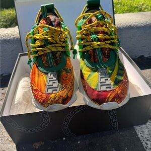 Green Multicolor Graphic Sneakers with White Chunky Soles